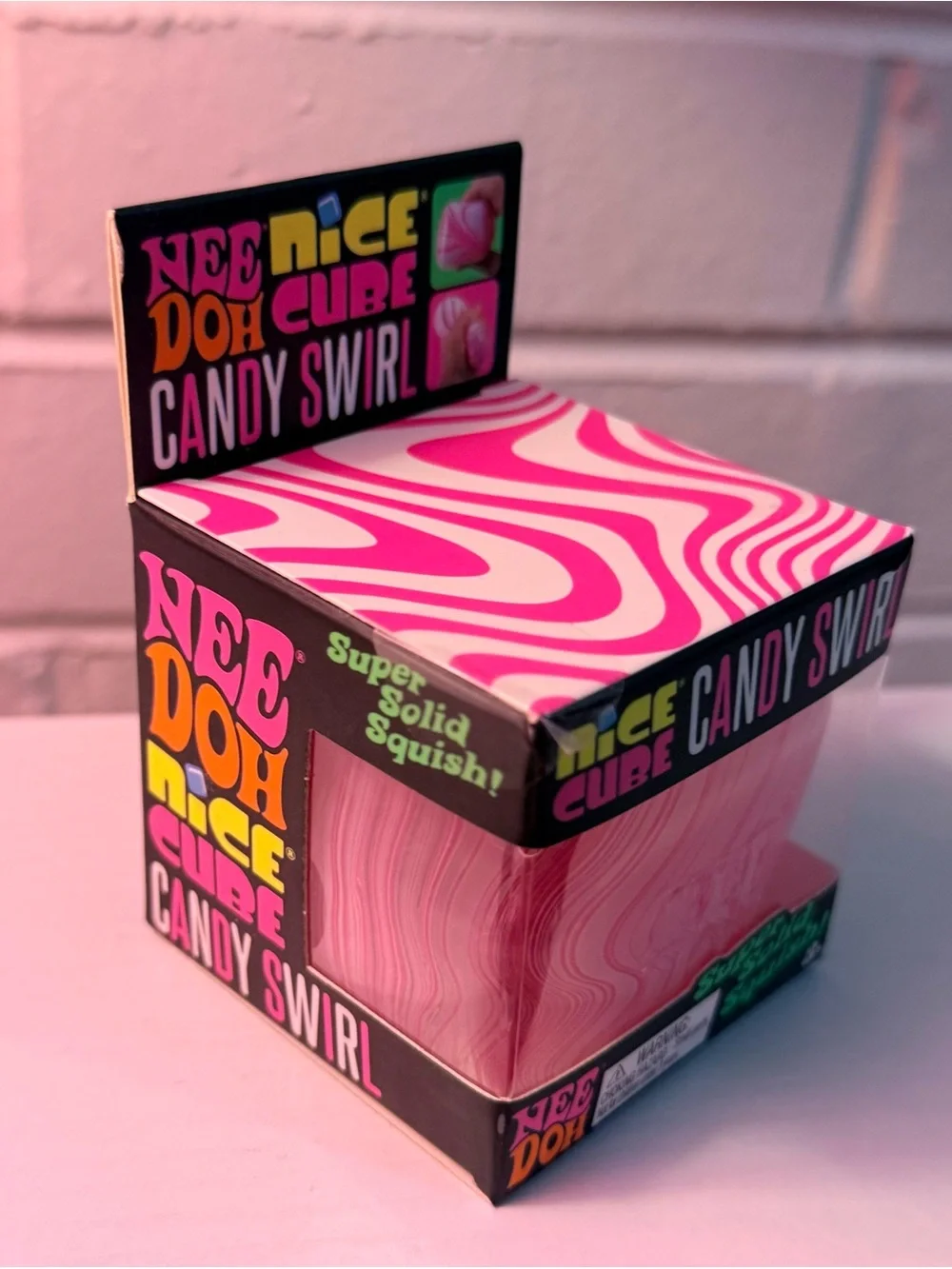 NeeDoh Nice Cube Candy Swirl Pink Super Solid Squish NEW